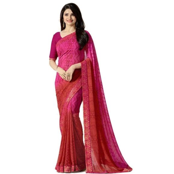 Elegant Pink and Red Saree NWT One Size - Picture 1 of 5